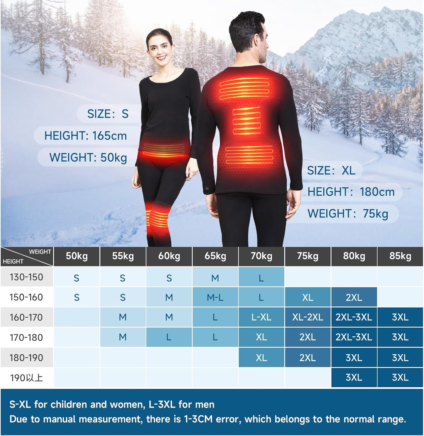 Heated Thermal Underwear Top + Heated Pant for Women