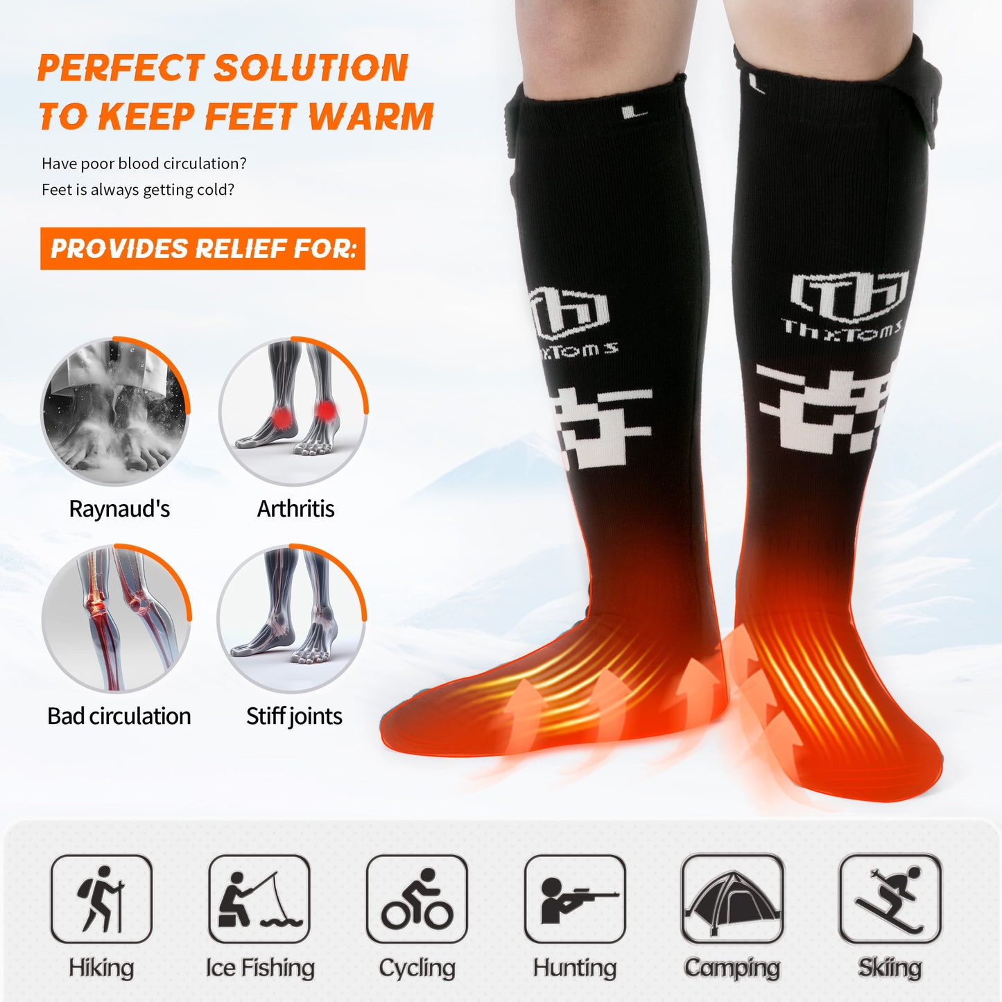Electric Heated Socks for Men Women, 5000Mah Rechargeable Battery Heating Socks with App Control, Outdoor Skiing Hunting Riding Camping Hiking Warming Winter Socks 2 Pairs L