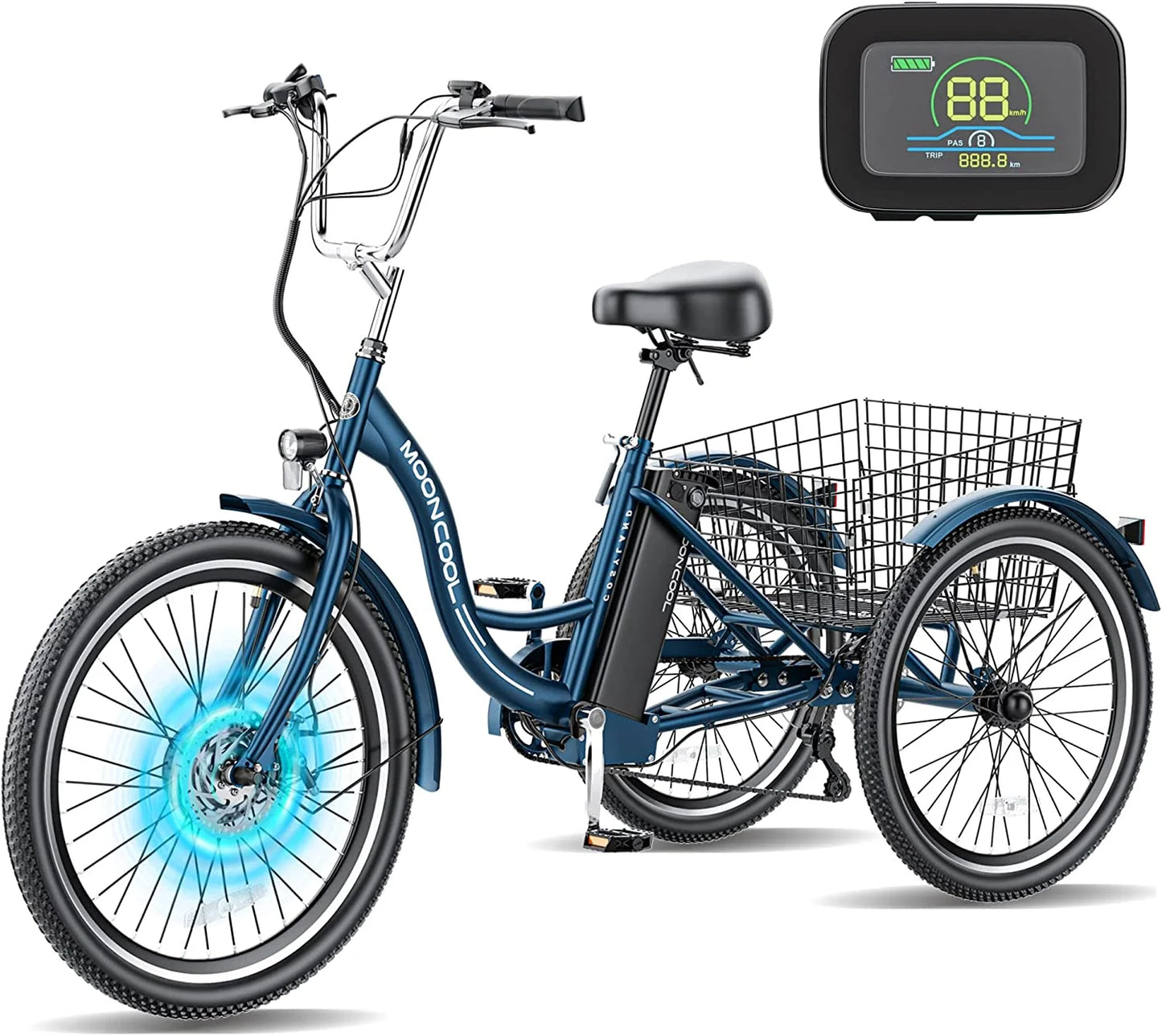 Electric Tricycle, 350W 36V 24 Inches 7 Speeds 3 Wheels Electric Bikes for Adults, Motorized Electric Trike Three Wheel Electric Bicycle
