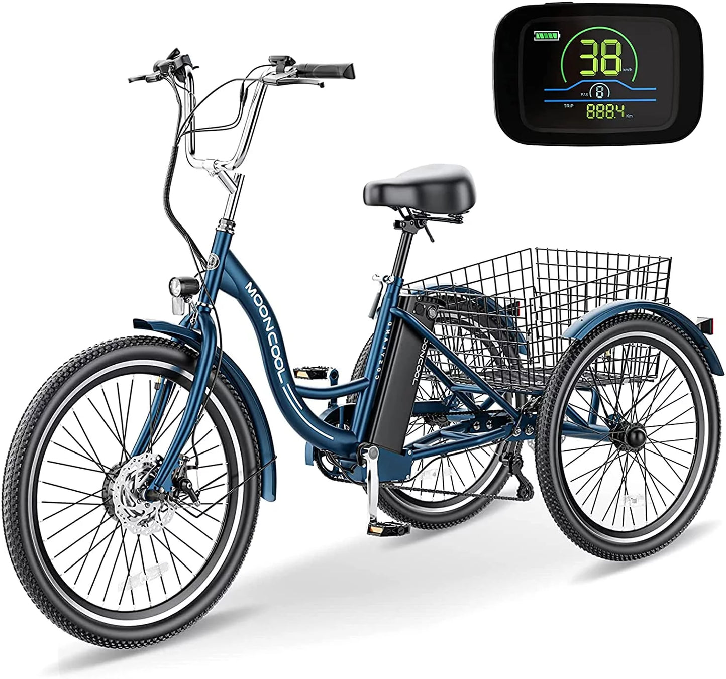 Electric Tricycle, 350W 36V 24 Inches 7 Speeds 3 Wheels Electric Bikes for Adults, Motorized Electric Trike Three Wheel Electric Bicycle