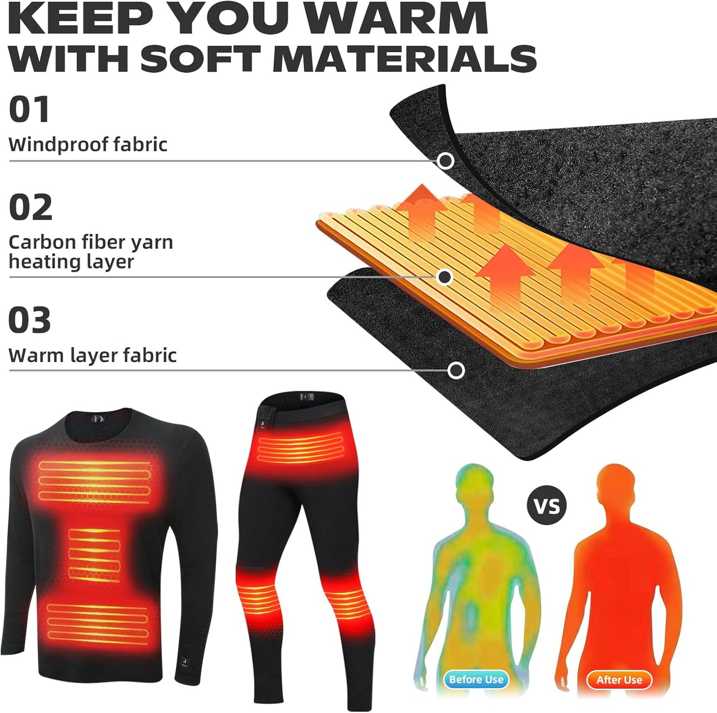 Heated Thermal Underwear Top + Heated Pant for Women