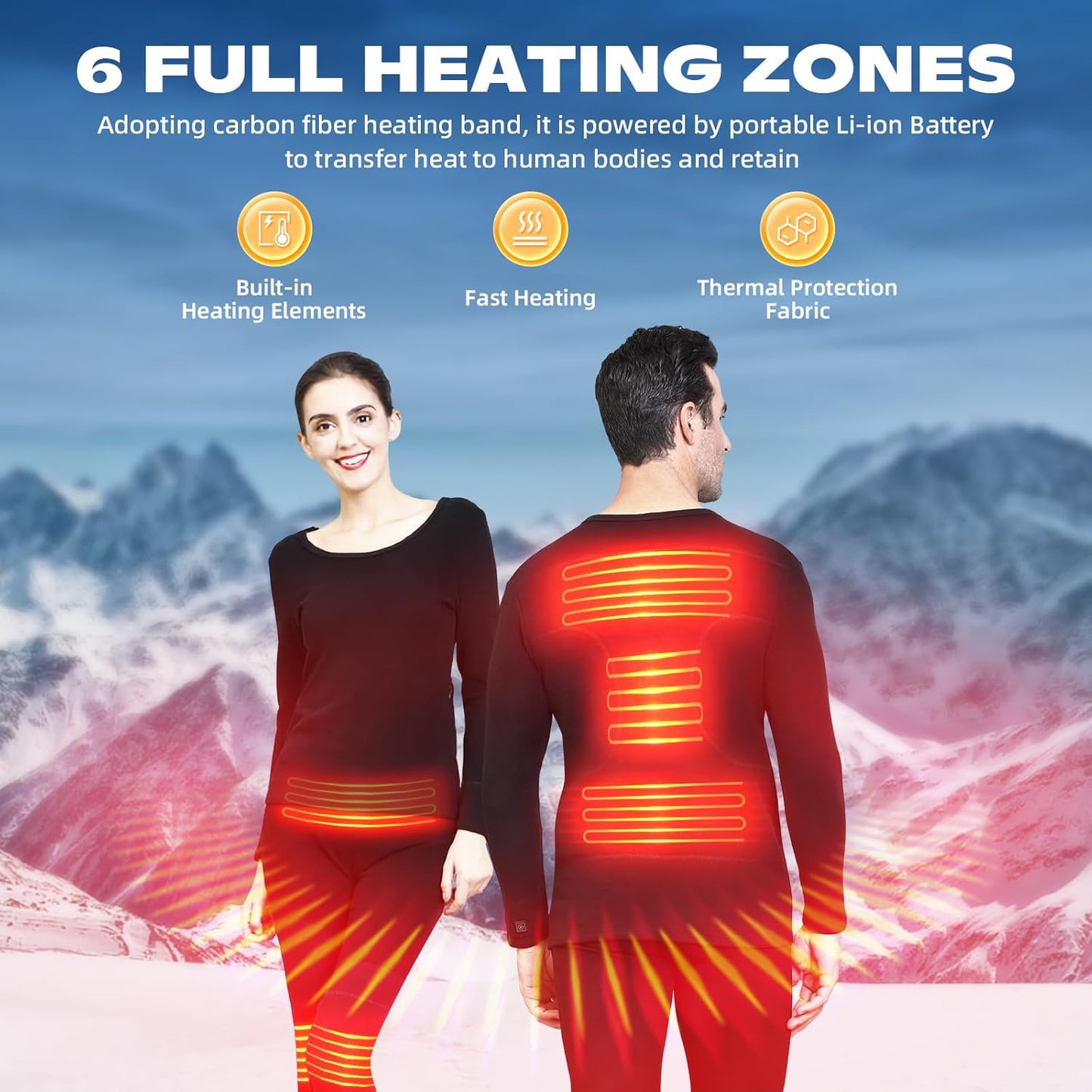 Heated Thermal Underwear Top + Heated Pant for Women