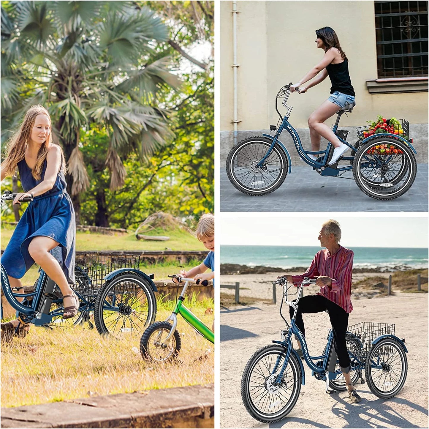Electric Tricycle, 350W 36V 24 Inches 7 Speeds 3 Wheels Electric Bikes for Adults, Motorized Electric Trike Three Wheel Electric Bicycle