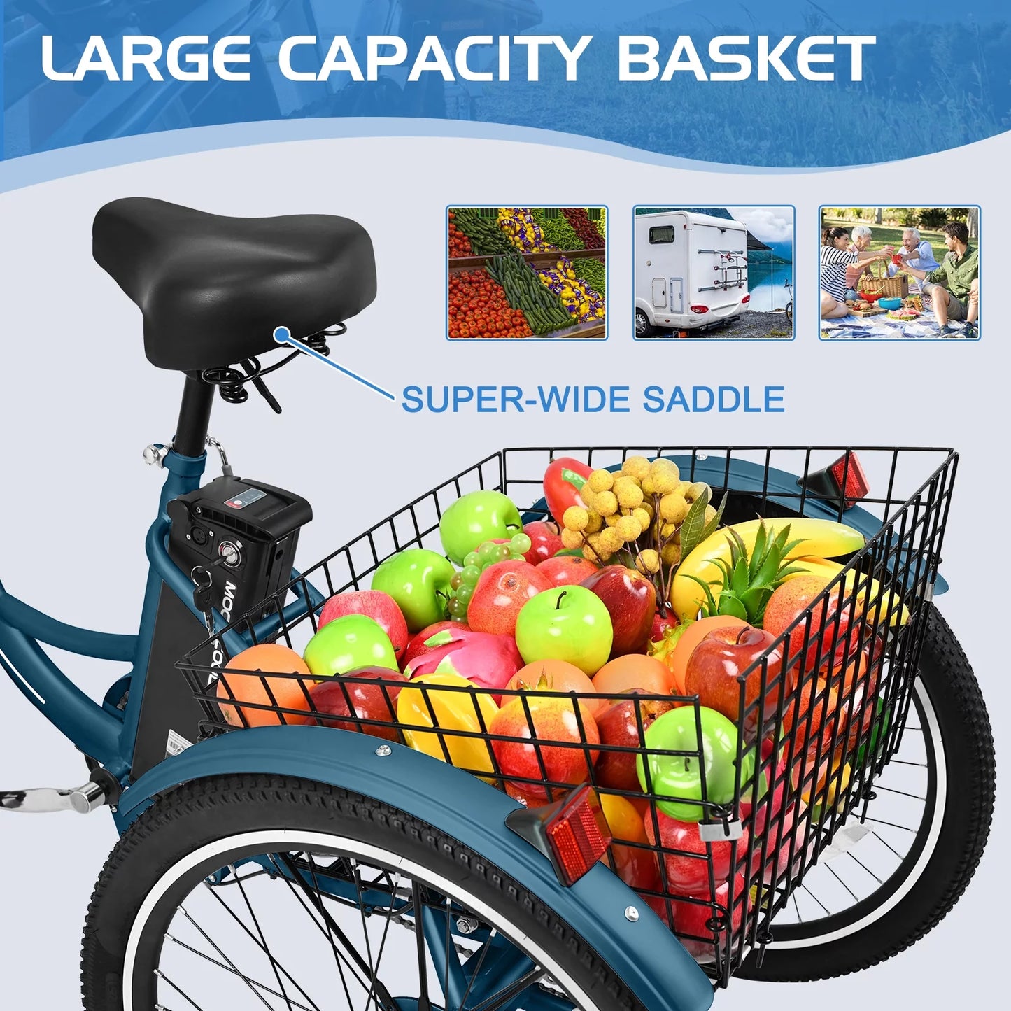 Electric Tricycle, 350W 36V 24 Inches 7 Speeds 3 Wheels Electric Bikes for Adults, Motorized Electric Trike Three Wheel Electric Bicycle