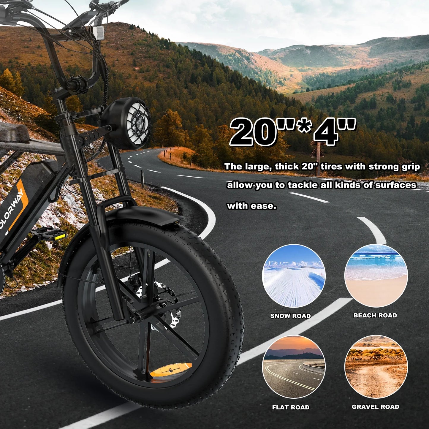 750W Electric Bike for Adults,20X4.0 Fat Tire Off-Road E Bike,48V/15Ah Battery Snow Beach Mountain Bike for Outdoor Cycling E Bike UL2849