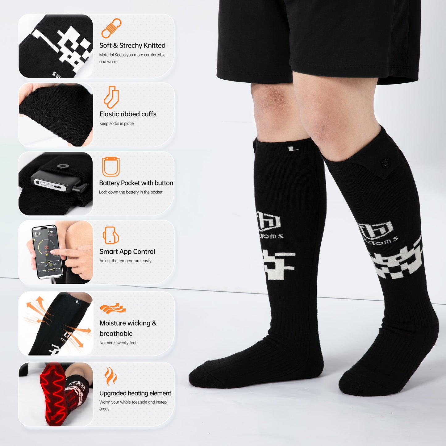 Electric Heated Socks for Men Women, 5000Mah Rechargeable Battery Heating Socks with App Control, Outdoor Skiing Hunting Riding Camping Hiking Warming Winter Socks 2 Pairs L