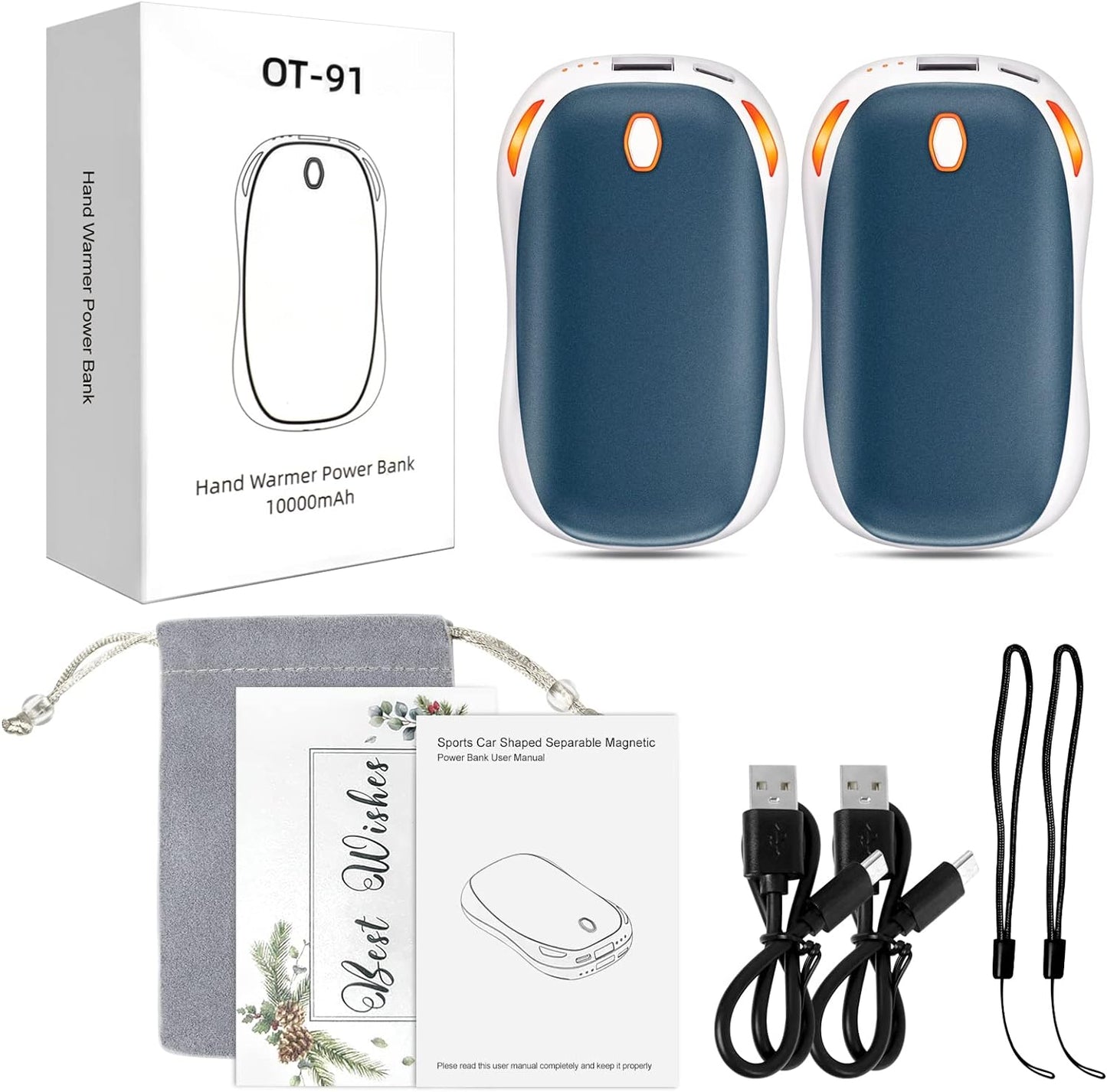 Upgraded 10000Mah Quick Charge 2 in 1 Hand Warmers Rechargeable Power Bank, Reusable Electric Portable Pocket Hands Heater Winter Warmer, 15 Hours Portable Heater Therapy Outdoors Warm Gifts