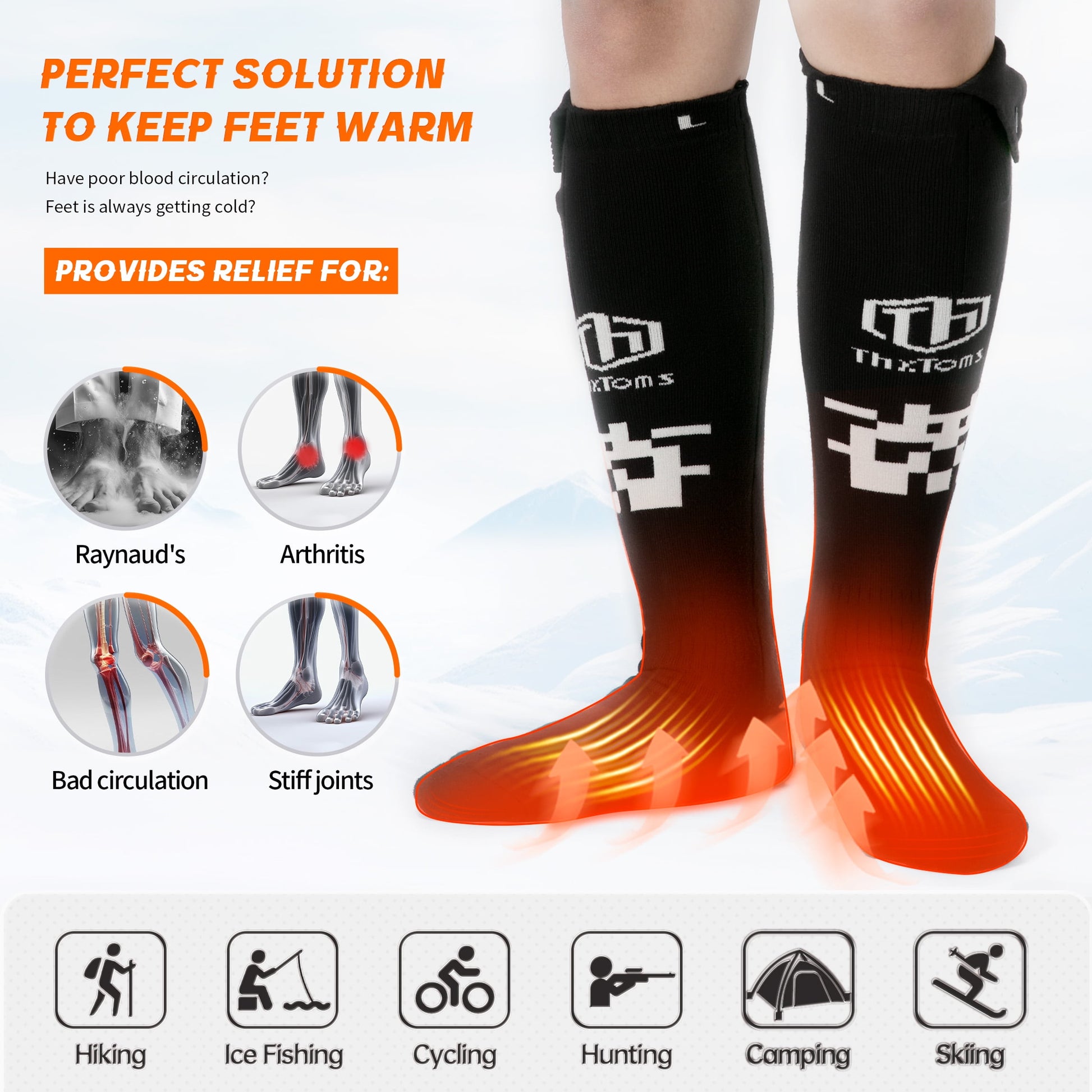 Electric Heated Socks for Men Women, 5000Mah Rechargeable Battery Heating Socks with App Control, Outdoor Skiing Hunting Riding Camping Hiking Warming Winter Socks 2 Pairs L
