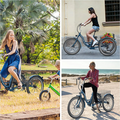 Electric Tricycle, 350W 36V 24 Inches 7 Speeds 3 Wheels Electric Bikes for Adults, Motorized Electric Trike Three Wheel Electric Bicycle