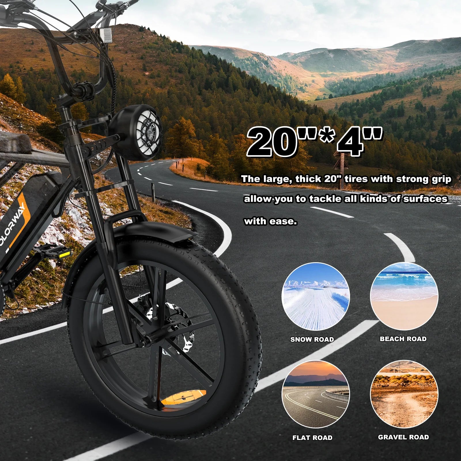 750W Electric Bike for Adults,20X4.0 Fat Tire Off-Road E Bike,48V/15Ah Battery Snow Beach Mountain Bike for Outdoor Cycling E Bike UL2849