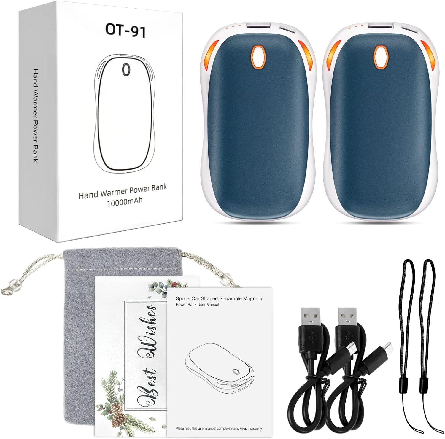 Upgraded 10000Mah Quick Charge 2 in 1 Hand Warmers Rechargeable Power Bank, Reusable Electric Portable Pocket Hands Heater Winter Warmer, 15 Hours Portable Heater Therapy Outdoors Warm Gifts